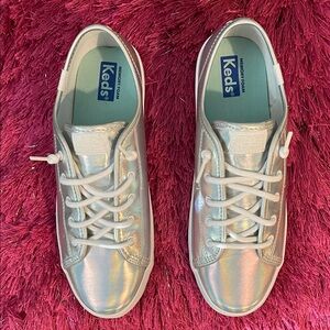 Keds Metallic Silver Lace-Up Sneakers